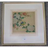 ELYSE ASHE LORD BIRD WITH HYDRANGEA SIGNED IN PENCIL GILT FRAMED COLOURED ARTIST'S PROOF ETCHING