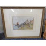 JACKSON SIMPSON - (ARR) FISHING VILLAGE SIGNED GILT FRAMED WATERCOLOUR 18.