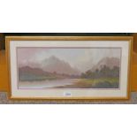FRAMED OIL PAINTING WITH SCRIPT TO REVERSE MILFORD SOUND NEW ZEALAND - 19 X 47 CM