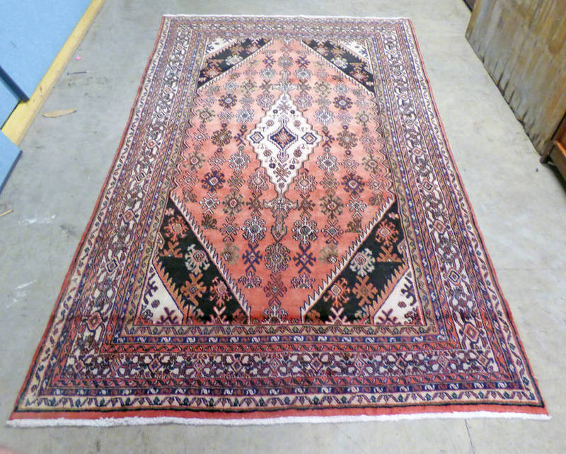 WASHED RED GROUND PERSIAN SUROK CARPET 395 X 193CM