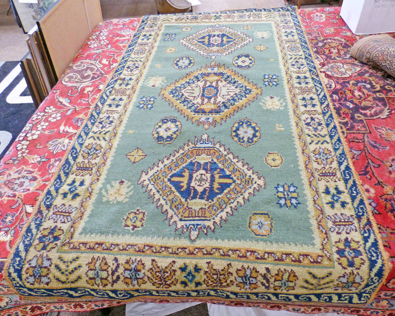 GREEN MIDDLE EASTERN RUG - 90 X 165 CMS