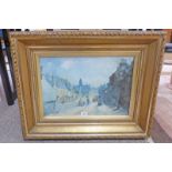 GILT FRAMED WATERCOLOUR CASTLE STREET TAYPORT DATED 1898 & MONOGRAMMED - 34 X 50CM