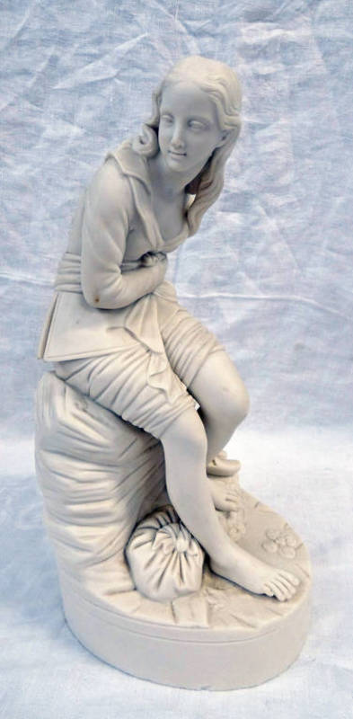 19TH CENTURY MINTON STYLE PARIAN WARE STATUE OF DOROTHEA - 30CM TALL Condition Report: