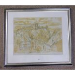 RICHARD DEMARCO, DUNOTTER CASTLE, SIGNED IN PENCIL, FRAMED LIMITED EDITION SCREEN PRINT,