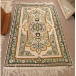 GREEN AND WHITE FLORAL DECORATED MIDDLE EASTERN RUG 180 X 172 CM