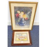 GILT FRAMED WATERCOLOUR 'FLOWERS IN VASE' SIGNED C. HOUSTON - 47.5 X 31.