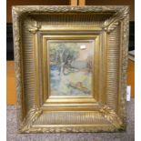 WILLIAM STEWART MACGEORGE CHILD IN THE COUNTRYSIDE SIGNED GILT FRAMED WATERCOLOUR 22 X 17CM
