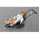 ARTS & CRAFTS STYLE DOLLS PRAM & PORCELAIN DOLL