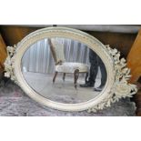 OVAL ARTS & CRAFTS STYLE MIRROR WITH DECORATION - OVERALL SIZE 99 X 64 CM