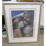 LEIGHTON - JONES CLOWN COUPLE SIGNED IN PENCIL 55/375 FRAMED LIMITED EDITION PRINT 54 X 42CM