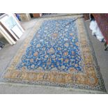 BLUE AND BEIGE FLORAL DECORATED MIDDLE EASTERN STYLE CARPET 345 X 225CM