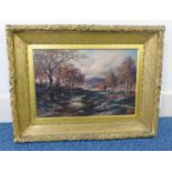 ALLAN RAMSAY FISHING A STREAM SIGNED & DATED 1907 GILT FRAMED OIL PAINTING 29.5 CMS X 44.