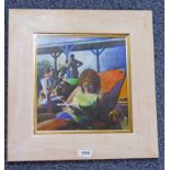 DOD DOW , - (ARR) READING BY THE POOL, SIGNED TO REVERSE, FRAMED CHALK PASTEL,