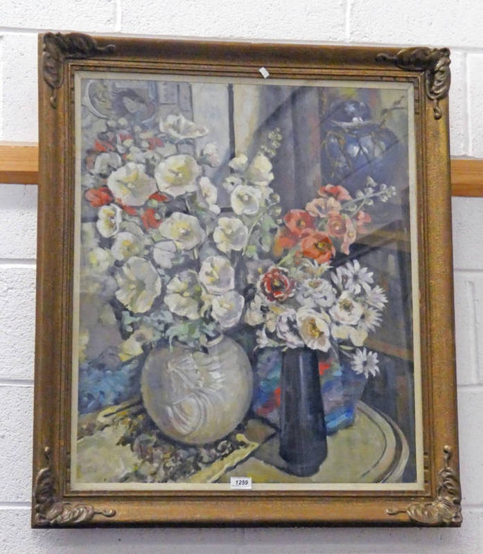 LOT WITHDRAWN MARY BALLANTINE - (ARR) CHRYSANTHEMUMS SIGNED FRAMED OIL PAINTING 75 CMS X 61