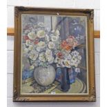 LOT WITHDRAWN MARY BALLANTINE - (ARR) CHRYSANTHEMUMS SIGNED FRAMED OIL PAINTING 75 CMS X 61