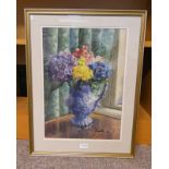 JAMES REVILLE FLOWERPIECE SIGNED GILT FRAMED WATERCOLOUR 52 X 37CM