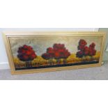 HENRY RED TREES SIGNED GILT FRAMED OIL PAINTING 58 X 169CM