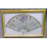 19TH CENTURY FAN IN GILT FRAME OVERALL SIZE 36 X 56 CM