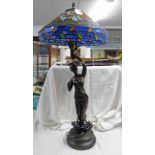 FIGURAL LEADED GLASS TABLE LAMP,