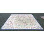 CREAM AND BLUE CARPET WITH FLORAL DECORATION 295 X 253 CM