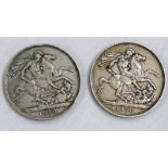 2 1890 VICTORIA SILVER CROWN COINS