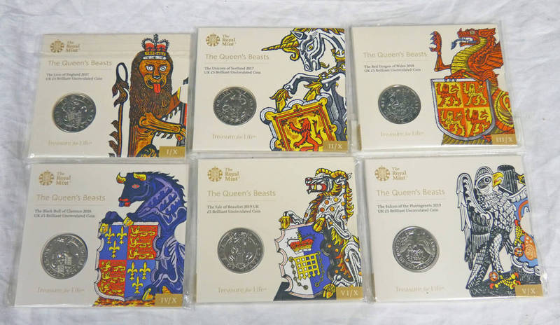 2017 - 2019 ROYAL MINT THE QUEEN'S BEASTS UK £5 BRILLIANT UNCIRCULATED COINS TO INCLUDE UNICORN OF