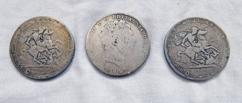 3 1819 GEORGE III SILVER CROWN COINS