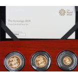 2019 THE SOVEREIGN THREE-COIN GOLD PROOF SET, BOXED WITH C.O.A.