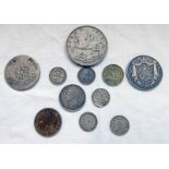SELECTION OF VARIOUS SILVER BRITISH COINS TO INCLUDE 1837 WILLIAM IV HALF CROWN,