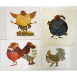 8 SIGNED CHICKEN LINOCUT PRINTS TO INCLUDE 'JANUARY DUCK' 3/8 SIGNED & STAMPED,