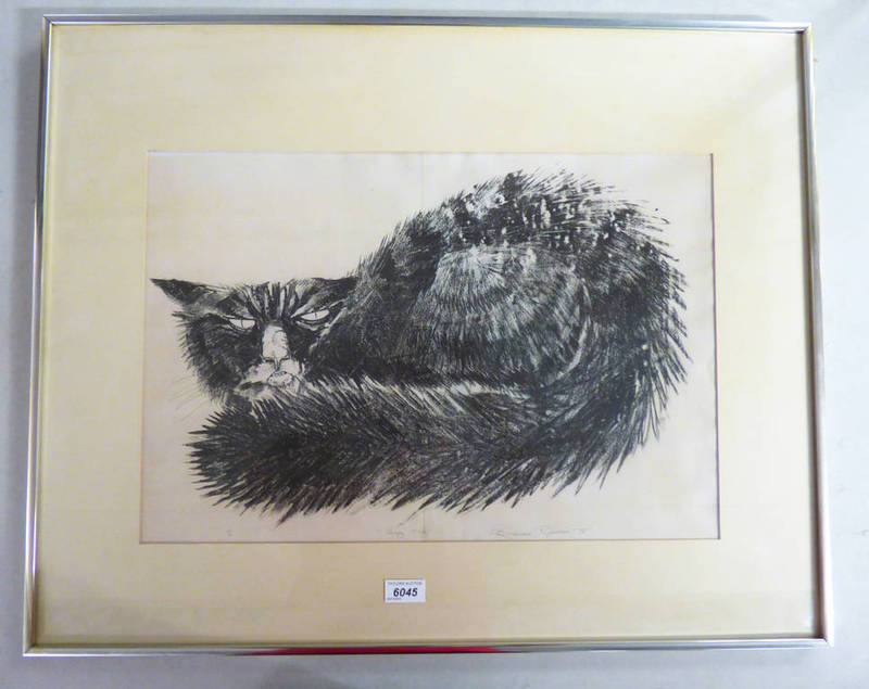 FRAMED LITHOGRAPH 'ANGRY MOG' 2/6, SIGNED AND DATED 1978,