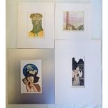 8 SIGNED LINOCUTS IN CARD FRAME MOUNTS TO INCLUDE 'SILK SEA' 2/6 SIGNED & 'SLEEPWALKER' 2/10 SIGNED
