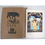 FOLDER CONTAINING VARIOUS PRINTS AND WOOD ENGRAVINGS,