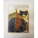 3 SIGNED LINOCUT PRINTS IN CARD FRAME MOUNTS TO INCLUDE 'ALL AMERICAN CAT' 3/18,