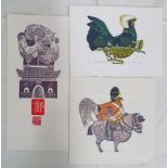 LARGE SELECTION OF SIGNED & UNSIGNED LINOCUTS & ILLUSTRATIONS,