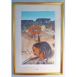 FRAMED LINOCUT PRINT 'MOMBASA WALL' 8/18 SIGNED & DATED 1994,