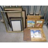 SELECTION OF PICTURE FRAMES OF VARIOUS SIZES, PAINT MIXING BOARDS, & WATERCOLOURS,