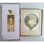 2 FRAMED SIGNED LINOCUT PRINTS TO INCLUDE 'EMPTY BEACH' 6/14, 26 X 9 CM, 'ETHEL'S EGG' 8/15,