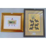 2 FRAMED LINOCUTS, 'ART IN THE PARK' 1/4 SIGNED, 13 X 17 CM & 'VAMPIRE SCOTTIES' 2/4 SIGNED,