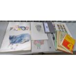 BOX CONTAINING VARIOUS USED SKETCH PADS, WATERCOLOUR PADS, BOOKS, CALENDARS,