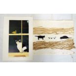 SELECTION OF SIGNED & UNSIGNED CAT LINOCUTS TO INCLUDE 'BIRD WATCHERS' 1/8 SIGNED & 'WANTING IN'