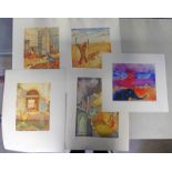 ANTHONY FRY PRINT 'ELEPHANT SUNSET' 8/16 SIGNED AND 4 OTHER PRINTS INDISTINCTLY SIGNED