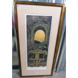 FRAMED LINOCUT PRINT, 'BIRD TABLE' 13/16, SIGNED & DATED 2008,