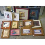 13 FRAMED PICTURES TO INCLUDE ACRYLIC PAINTINGS, PRINTS,