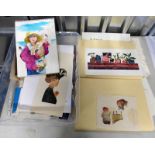 BOX CONTAINING SIGNED AND UNSIGNED LINOCUT PRINTS, SOME ON HANDCRAFTED PAPER, PHOTO ALBUMS,
