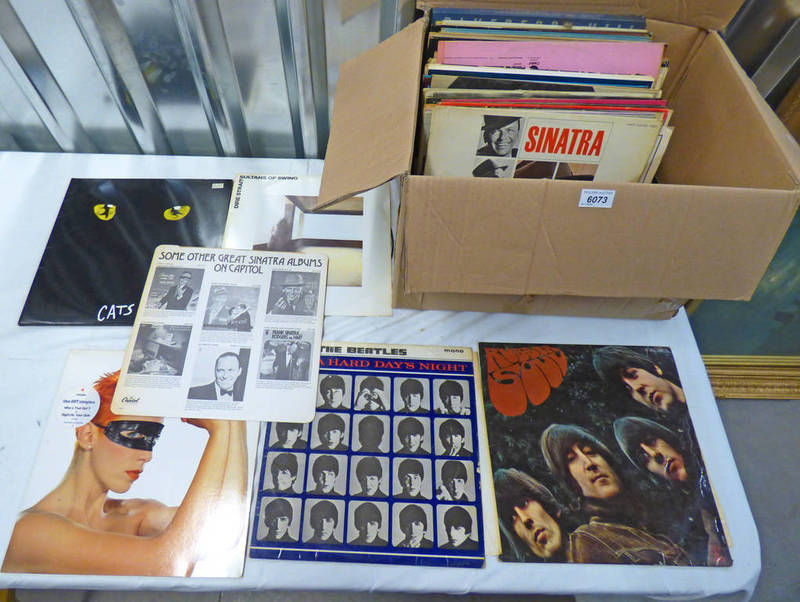 BOX OF RECORDS TO INCLUDE THE BEATLES, EURYTHMICS, FRANK SINATRA, DIRE STRAITS,