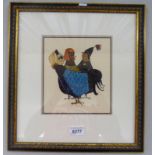 FRAMED LINOCUT PRINT 'THREE WISE HENS' 5/16, SIGNED & DATED 2001,