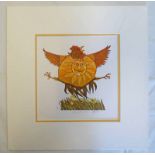 7 SIGNED LINOCUT PRINTS IN CARD FRAME MOUNTS TO INCLUDE 'SPRING CHICKEN' 10/20 SIGNED & 'FAT AND