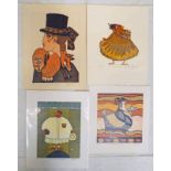 SELECTION OF SIGNED & UNSIGNED LINOCUTS OF FUNNY CHICKENS, HENS,