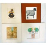 8 SIGNED LINOCUTS, DRAWINGS,